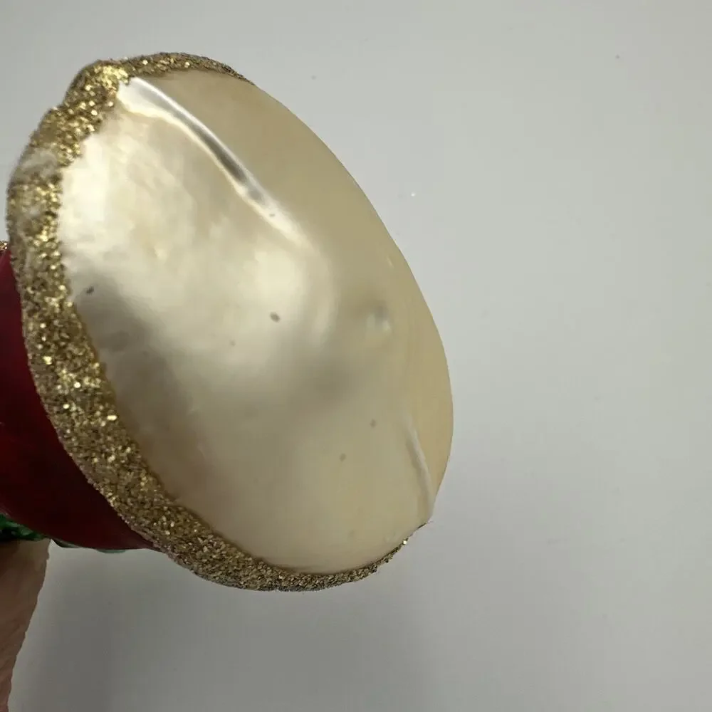 VTG German Blown Glass Santa Ornament Christmas Red Gold Glitter‎ Lauscha Style